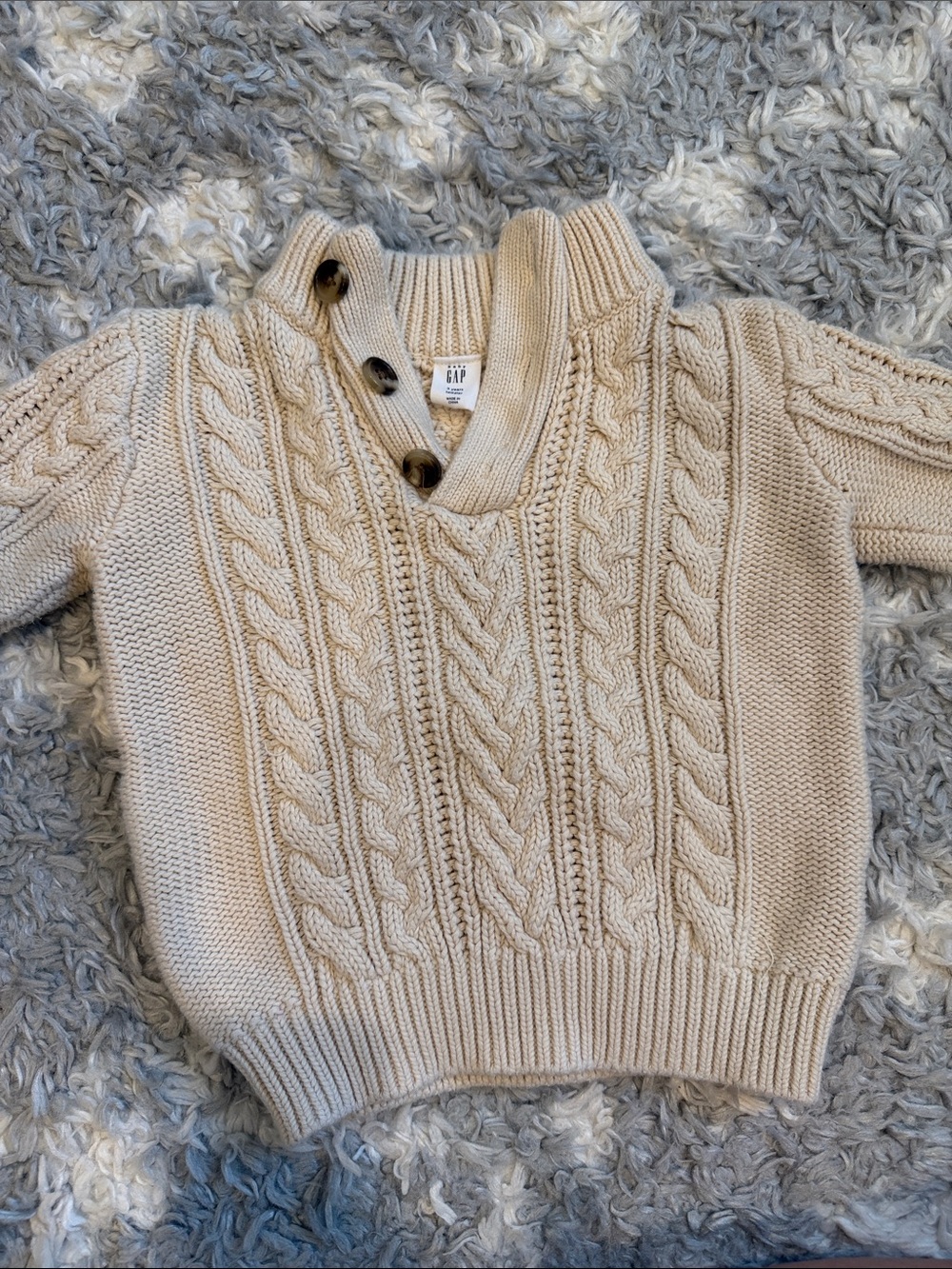 GAP Neutral Cable-Knit Button-Neck Sweater